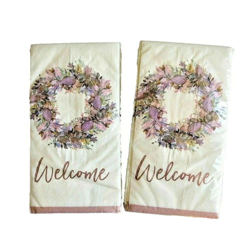 Welcome Purple Wreath Paper Napkins Guest Towels 20 ct 2 pk Buffet Decoupage